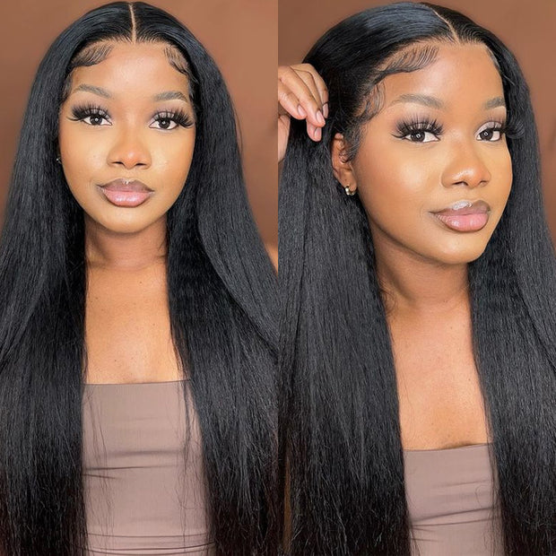 Natural Realistic Kinky Straight 13x4/5x5 HD Lace Closure Wig 100% Human Virgin Hair With Pre Plucked Glueless Closure Wig