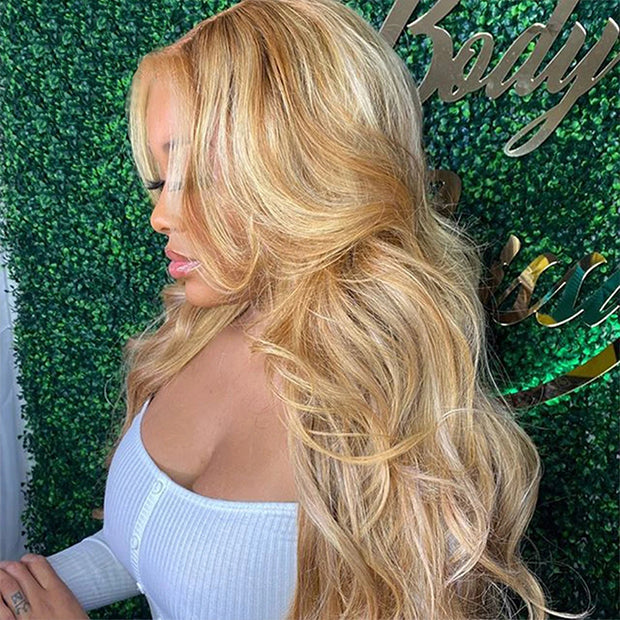 #30/27 Honey Blonde 13x4 Lace Front Wig Higlight Body Wave Human Hair Wigs With Baby Hair