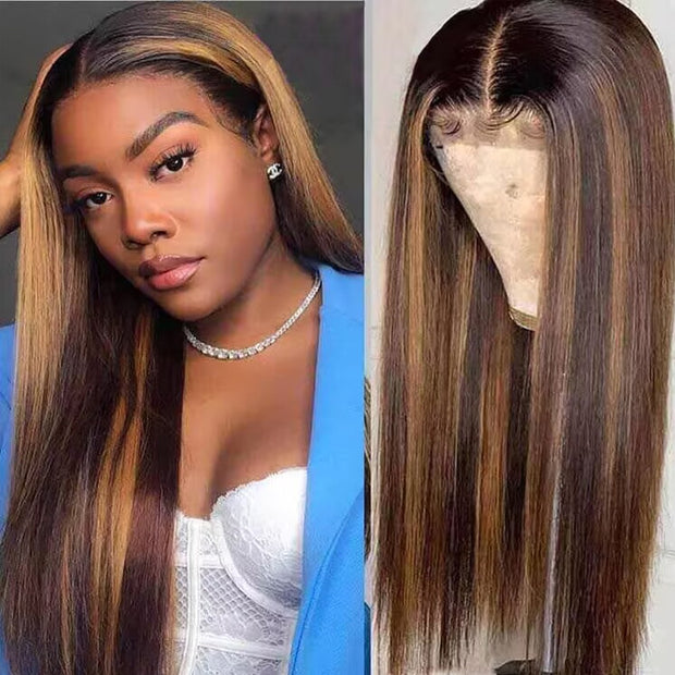 1B/30 Highlight Straight Human Hair Lace Front Wigs For Women 13x4/13x6 HD Transparent Lace Wig With Baby Hair