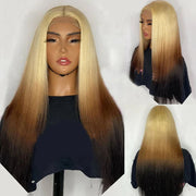 Pre Plucked 613/4# Brown Ombre Color Transparent Lace Front Wig 13x4 Lace Front Silky Straight Hair Human Hair Wigs
