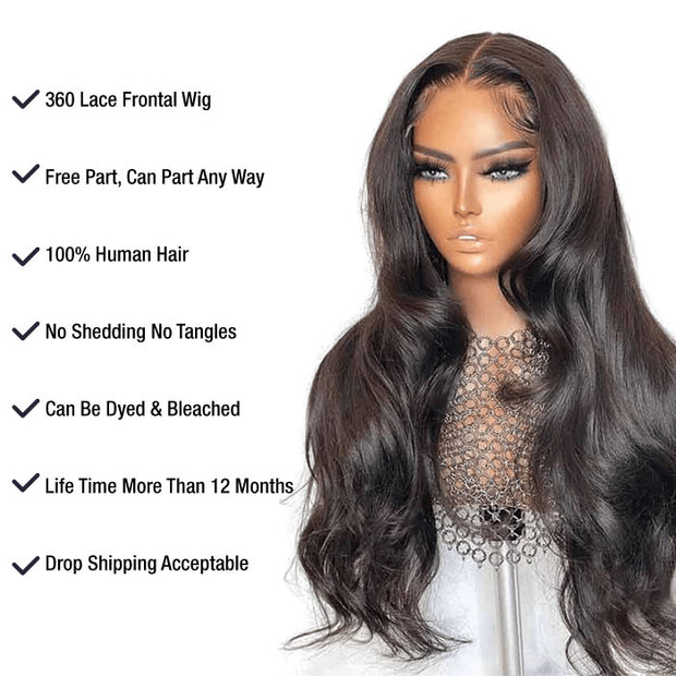 360 Frontal Wigs Pre Plucked Brazilian Body Wave Remy Human Hair Wigs For Women