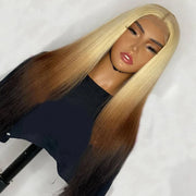 Pre Plucked 613/4# Brown Ombre Color Transparent Lace Front Wig 13x4 Lace Front Silky Straight Hair Human Hair Wigs