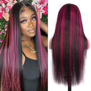 Violet Pink 4x4/5x5/13x4/13x6 HD Lace Front Wig Straight Hair & Body Wave Natural Black Color With Purple Highlights Human Hair Wigs