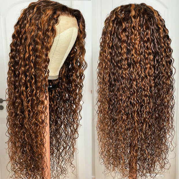 4/30 Jerry Curly Balayage Highlight Colored HD Lace Wigs 5x5/13x4 Lace Front Human Hair Wigs 180% Density