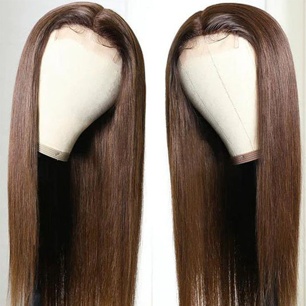 #4 Dark Brown Color Straight Human Hair Lace Front Wigs For women 13x4/13x6 HD Transparent Lace Wig With Baby Hair