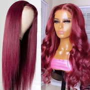 99J Straight/Body Wave 5x5 HD Lace Closure Wigs Burgundy Color Human Hair Wigs For Women