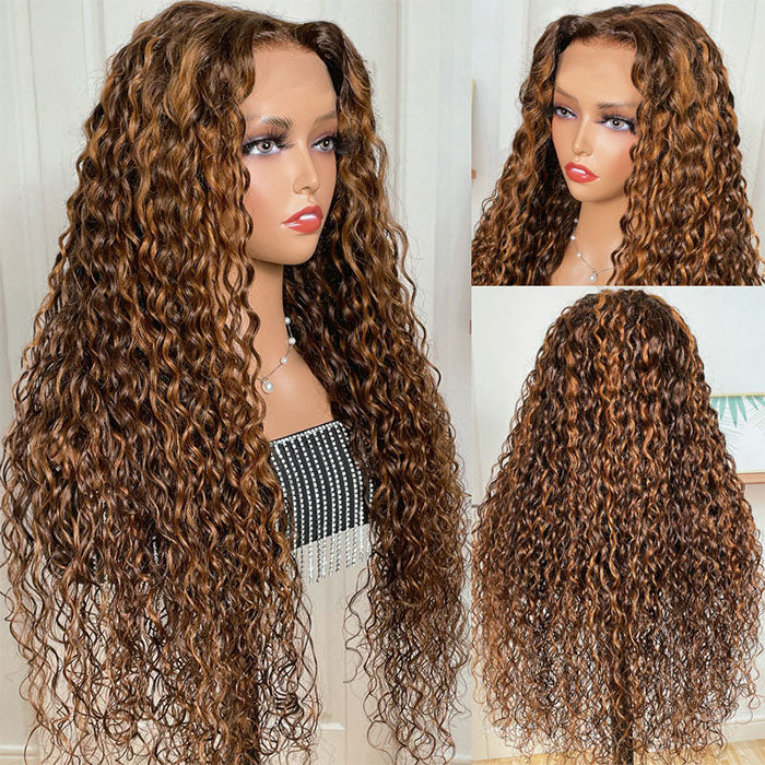 Pre All|4/30 Jerry Curly Balayage Highlight Colored Pre-Bleached HD Lace Wigs 8x5/13x6 Lace Front Human Hair Wigs