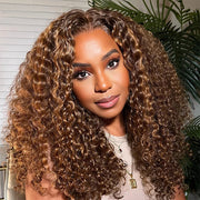 Highlight Brown Wig U Part Curly Wig Wear & Go Beginner Friendly Natural Scalp Human Hair Wigs