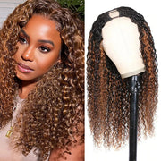 Highlight Brown Wig U Part Curly Wig Wear & Go Beginner Friendly Natural Scalp Human Hair Wigs