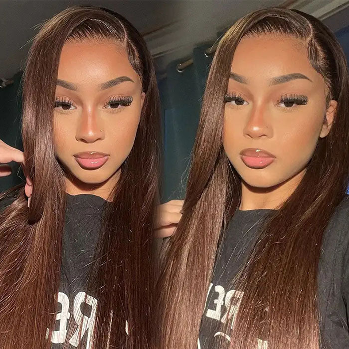 #4 Dark Brown Color Straight Human Hair Lace Front Wigs For women 13x4/13x6 HD Transparent Lace Wig With Baby Hair