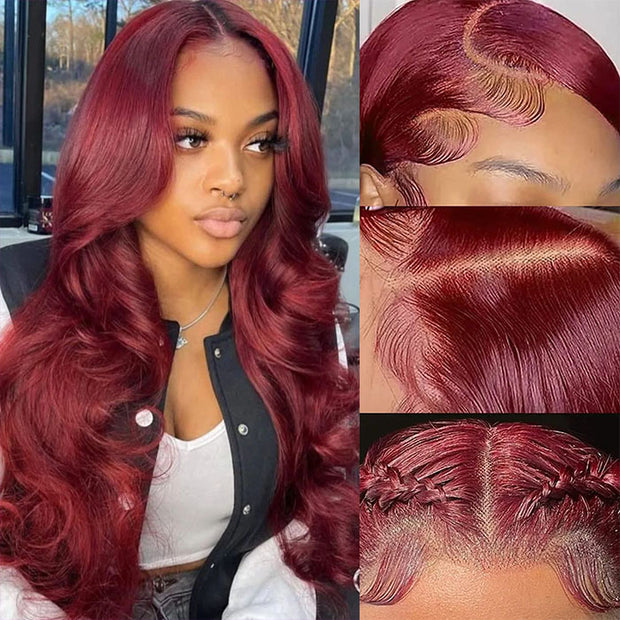 99J Straight/Body Wave 5x5 HD Lace Closure Wigs Burgundy Color Human Hair Wigs For Women