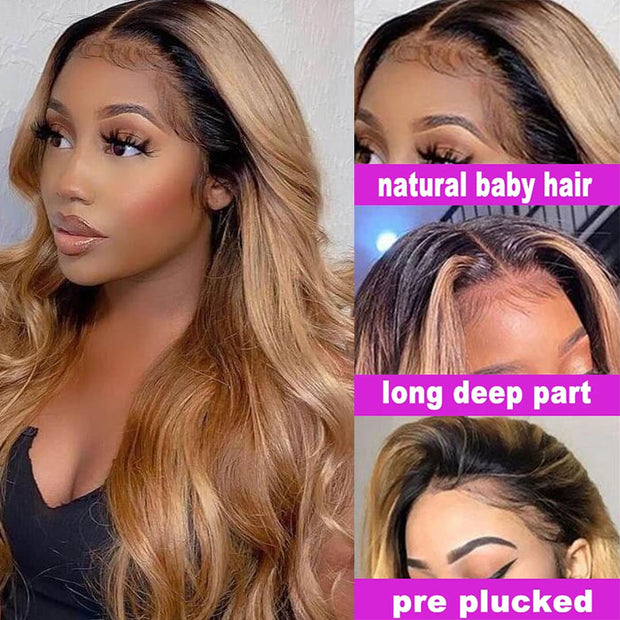 Silky Body Wave HD Lace Front Human Hair Wigs Ombre Colored Human Hair Wigs With Baby Hair