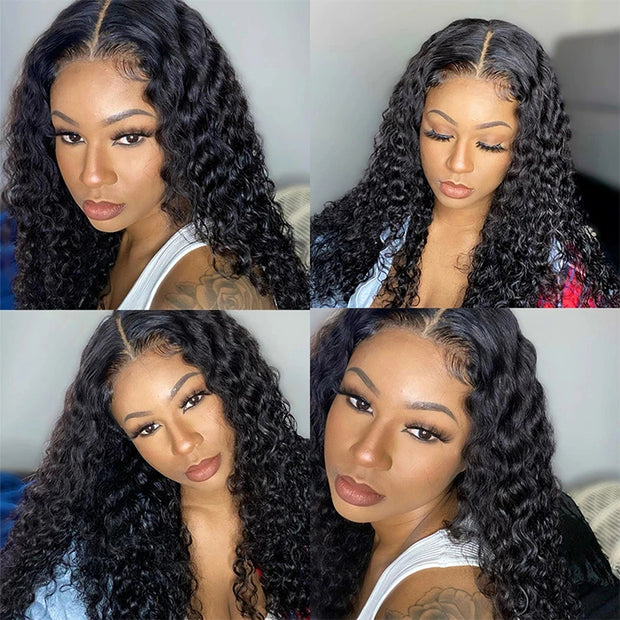 $100 OFF|180% Density Wear & Go Deep Wave 4x4 Pre Cut HD Lace Closure Glueless Human Hair Wigs With Magic Ear Tape