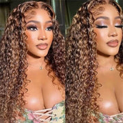 Pre All|4/30 Jerry Curly Balayage Highlight Colored Pre-Bleached HD Lace Wigs 8x5/13x6 Lace Front Human Hair Wigs