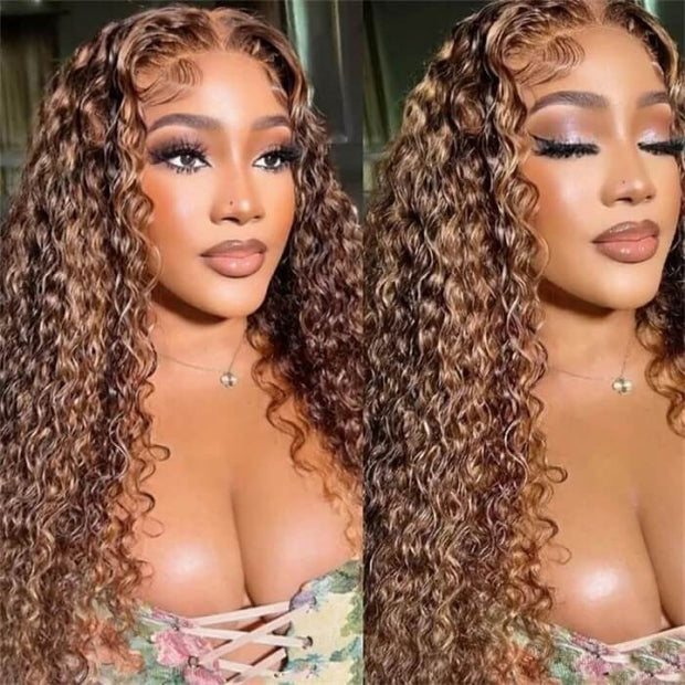 Pre All|4/30 Jerry Curly Balayage Highlight Colored Pre-Bleached HD Lace Wigs 8x5/13x6 Lace Front Human Hair Wigs