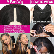 Glueless Straight V Part Wig Balayage Highlights Beginner Friendly Human hair Wigs