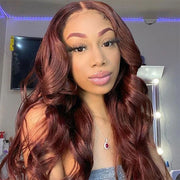 Wear & Go Reddish Brown Body Wave Pre-Cut Lace 4x4 Lace Closure Wig Glueless 13x4 Lace Front Human Hair Wig
