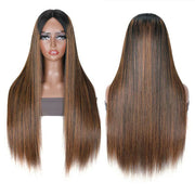 Glueless Straight V Part Wig Balayage Highlights Beginner Friendly Human hair Wigs