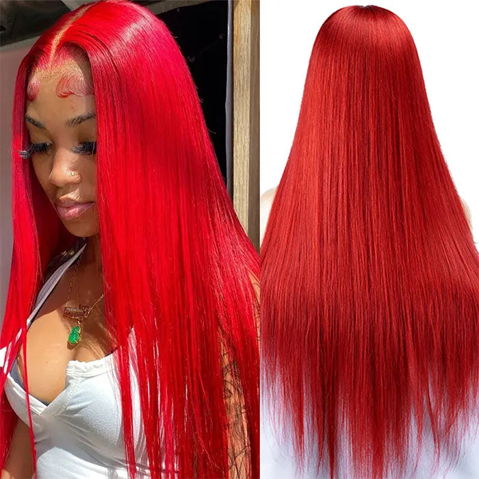 Red Color 13x4 HD Lace Front Wig Colored Straight Virgin Human Hair Wigs