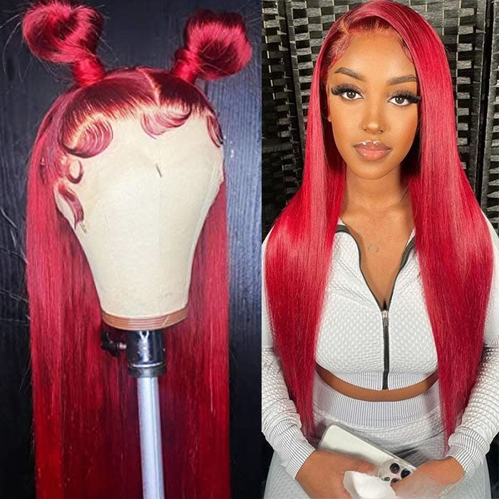 Red Color 13x4 HD Lace Front Wig Colored Straight Virgin Human Hair Wigs