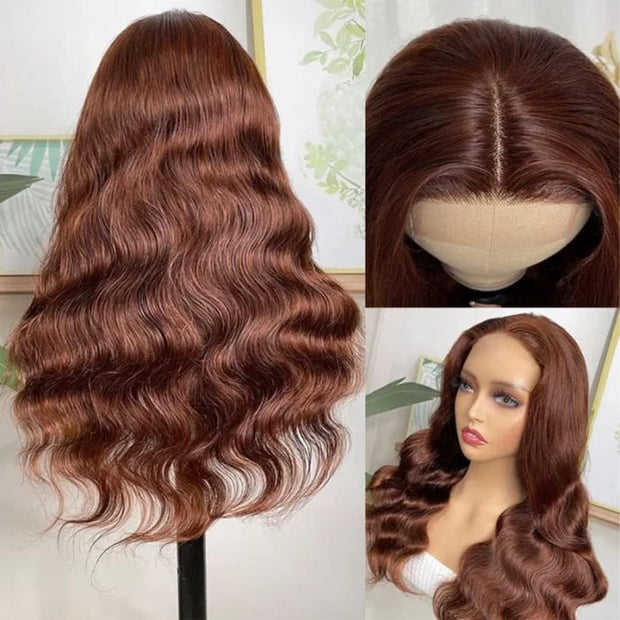 Wear & Go Reddish Brown Body Wave Pre-Cut Lace 4x4 Lace Closure Wig Glueless 13x4 Lace Front Human Hair Wig