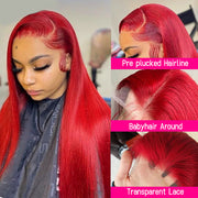 Red Color 13x4 HD Lace Front Wig Barbie Colored Straight Virgin Human Hair Wigs