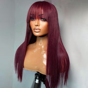 99J Burgundy Color straight With Bangs 4x4/13x4 HD Lace Front Wigs Human Hair Beginner Friendly