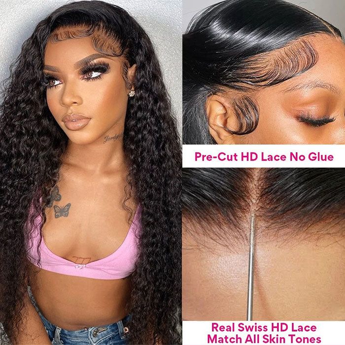 6x4 Pre-Cut Lace Wig Wear & Go Curly Human Hair Wig with Breathable Cap Beginner Wig