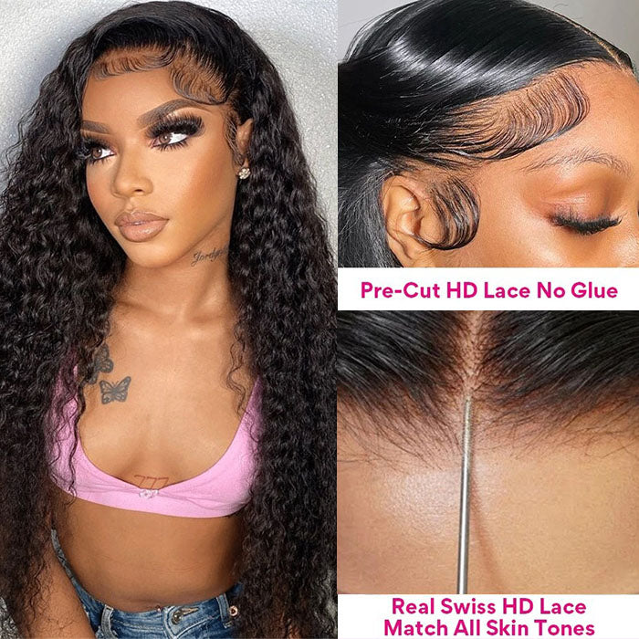 8X5 Pre-Cut Lace Wig Put On & Go Curly Human Hair Wig With Breathable Cap Beginner Wig