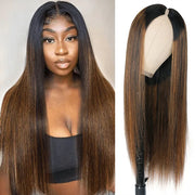 Glueless Straight V Part Wig Balayage Highlights Beginner Friendly Human hair Wigs