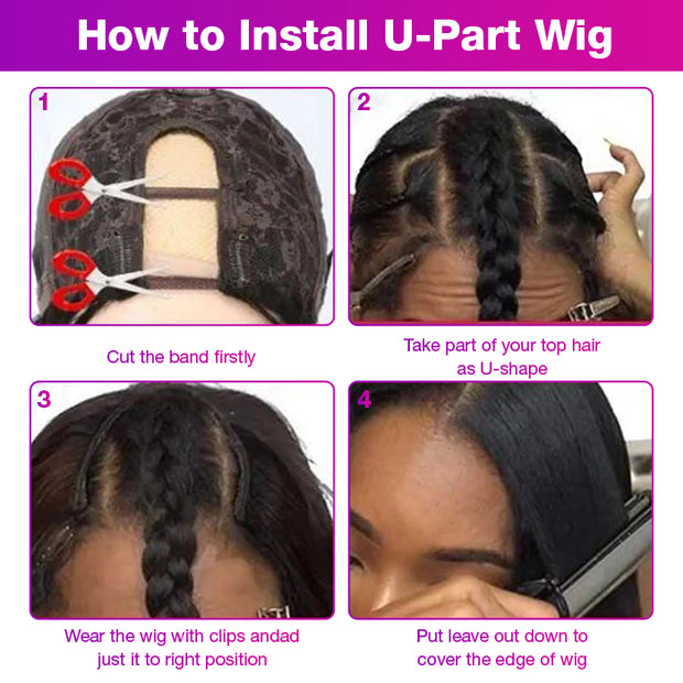 Wear & Go Straight U Part Wig Beginner Friendly Glueless Human Hair Wigs for Women