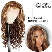 Piano Highlight 13x4 HD Lace Front Body Wave Honey Blonde 180% Density Human Hair Lace Frontal Wig