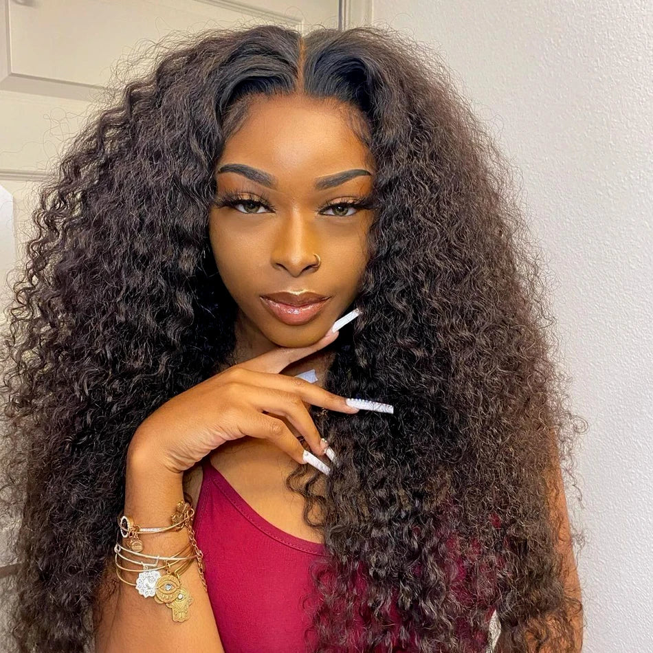 Deep Part Curly Hair Lace Closure Wig Real Human Hair Wigs Preplucked With Natural Hairline