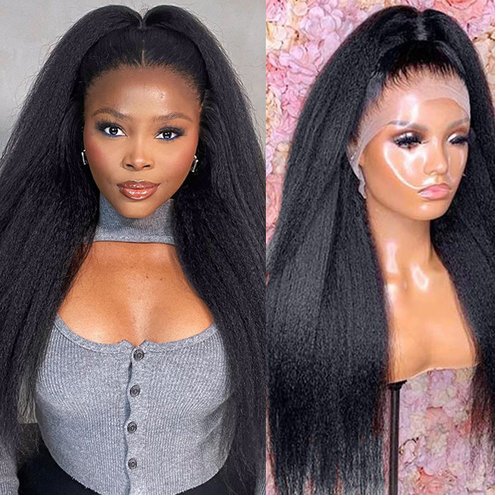 Natural Realistic Kinky Straight 13x4/5x5 HD Lace Closure Wig 100% Human Virgin Hair With Pre Plucked Glueless Closure Wig