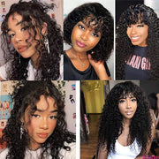 Deep Wave Human Hair Wigs With Bangs No Lace Front Human Hair Wigs 150% Density Full Machine Made Wig