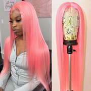 Colored 13x4 HD Lace Front Wig 220% Density 30 Inch Light Pink Straight Hair Colored Human Hair Wigs