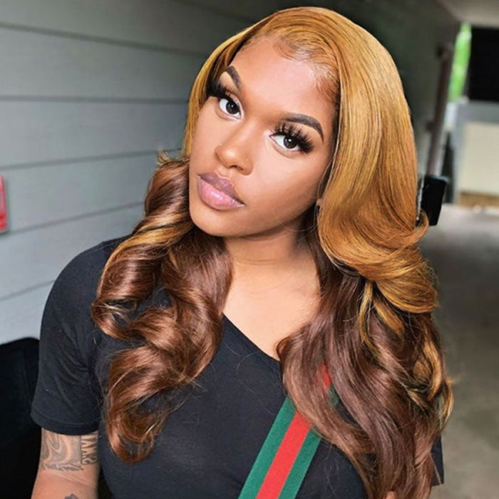 Ombre Honey Blonde With Brown Wigs Body Wave 13x4 Undetectable HD Lace Front Wigs Human Hair