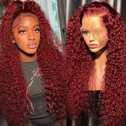 99J Colored Curly 13x4 13x6 HD Lace Frontal Real Human Hair Wigs Burgundy Glueless Human Hair Wig