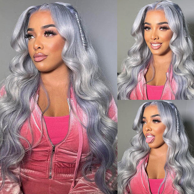 Grey Color Body Wave13x4 HD Lace Front Wigs Colored Human Hair Wigs With Baby Hair