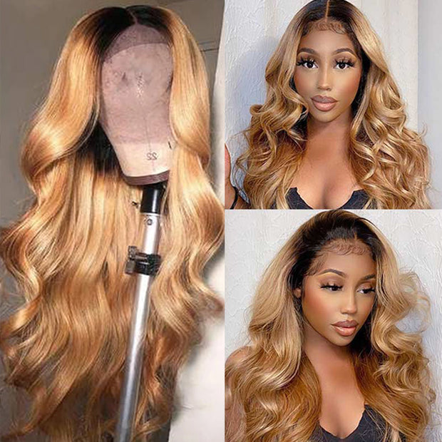Ombre 1B/27 Honey Blonde Color Body Wave Lace Front Wigs