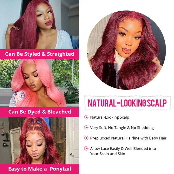 Sugar Plum Color Body Wave Hair 99J Burgundy 13x4 HD Lace Front Wig 100% Virgin Real Human Hair Wig