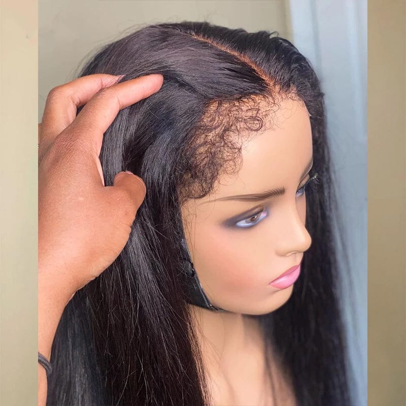 4C Edge Hairline Straight Hair 13x4 HD Lace Front Wig with Curly Edges Baby Hair Wigs