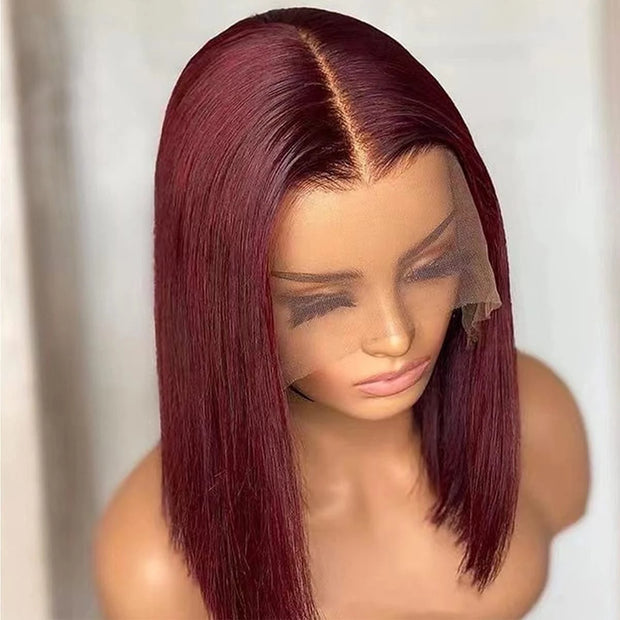 99J Burgundy Red Color Short Bob Wig Transparent 13x4 Lace Front Wigs For Women