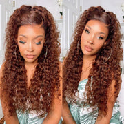 Reddish Brown 33# Color Human Hair Water Wave Lace Front Wigs Pre-Plucked Hot Color Wigs