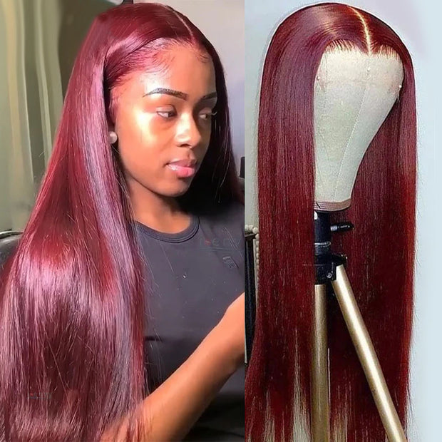 Burgundy Wig 4x4/13X4 HD Lace Frontal Body Wave Wigs 99J Colored Pre-Plucked Remy Human Hair Wigs