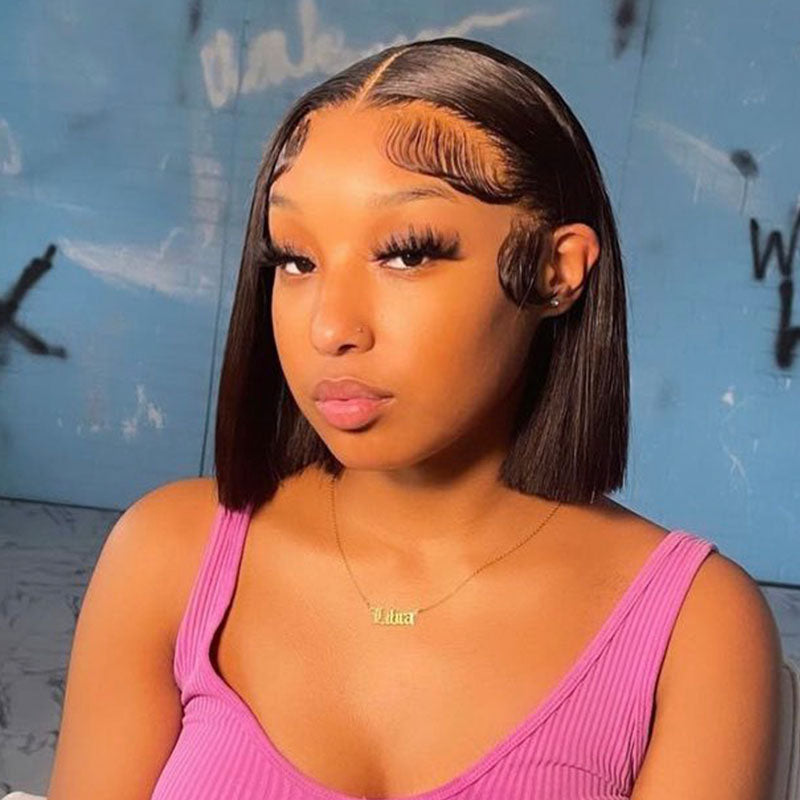 220% Straight Blunt Cut Short Bob Wig Human Hair Wigs Pre Plucked Pre Bleached knots Flash Sale