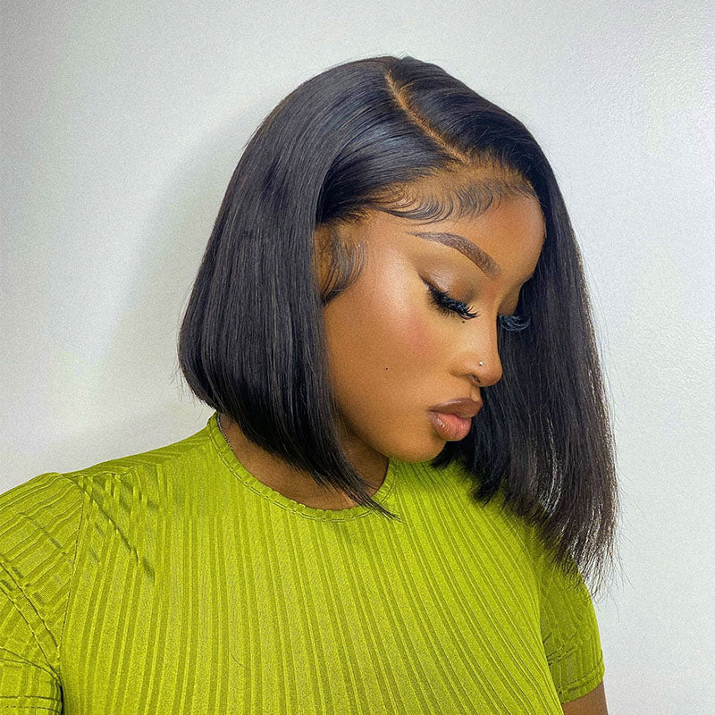 Flash Sale-12 Inch 4x4 Transparent Lace Closure Short Bob Wig Human Hair Wigs