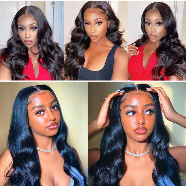 ClearanceSale|Body Wave Natural Black Human Hair 13X4 Lace Front Wigs With Pre-plucked Pre-bleached Natural Hairline