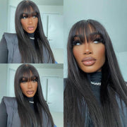 Glueless Human Hair Wigs With Bangs Full Machine Made Wig Affordable Body Wave And Straight Hair Wigs