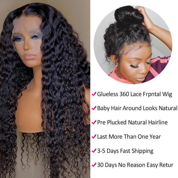 Deep Wave 360 HD Lace Frontal Wigs for Women Pre Plucked Natural Looking Human Hair Wigs